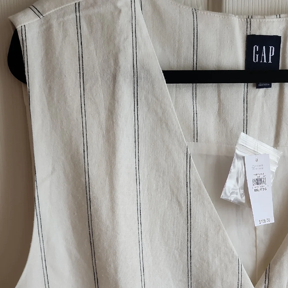 GAP Women's White And Navy Striped Linen Button Down Vest XXL - Picture 2 of 6